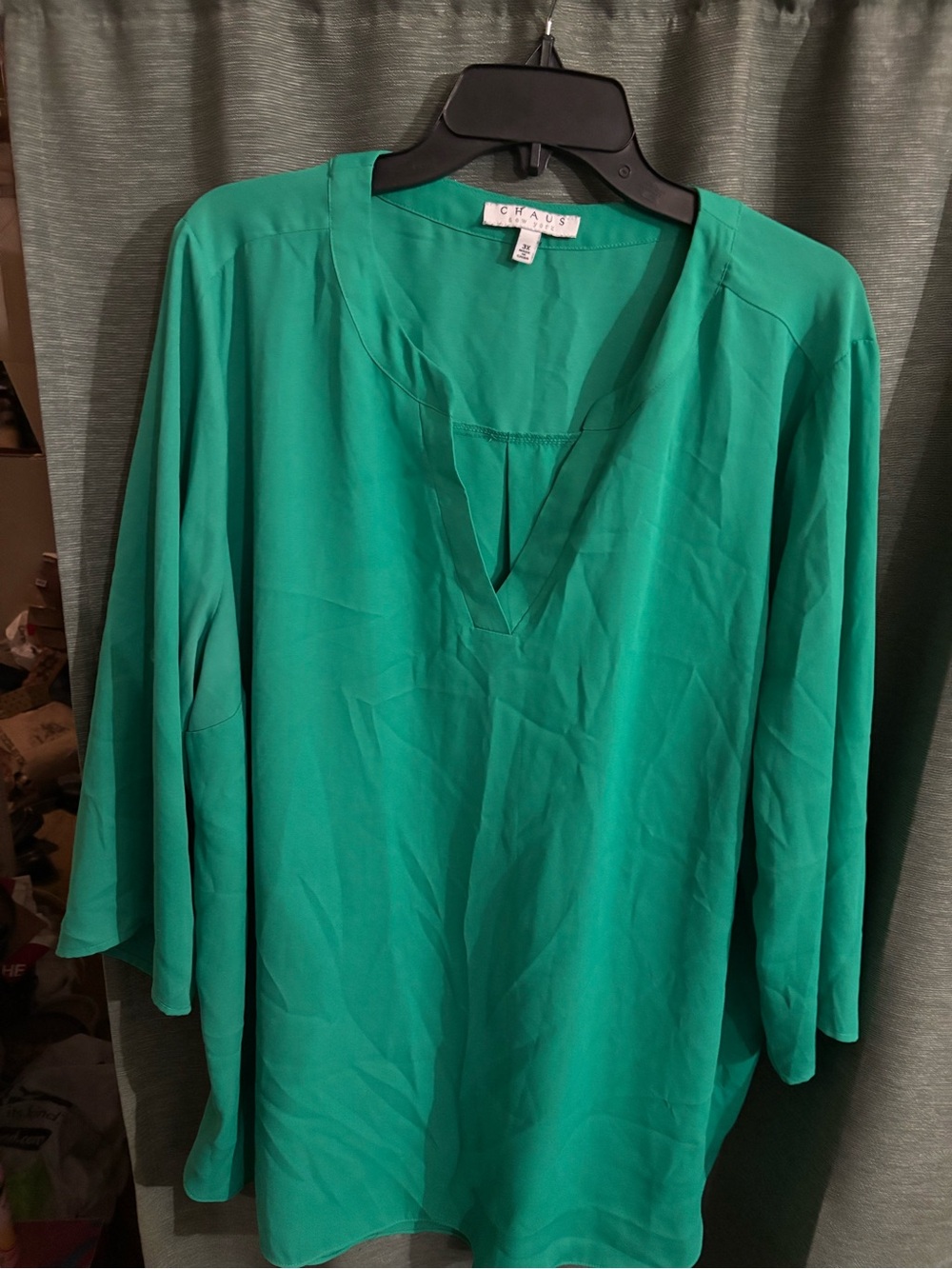 Chaus Green Tunic V-Neck Blouse